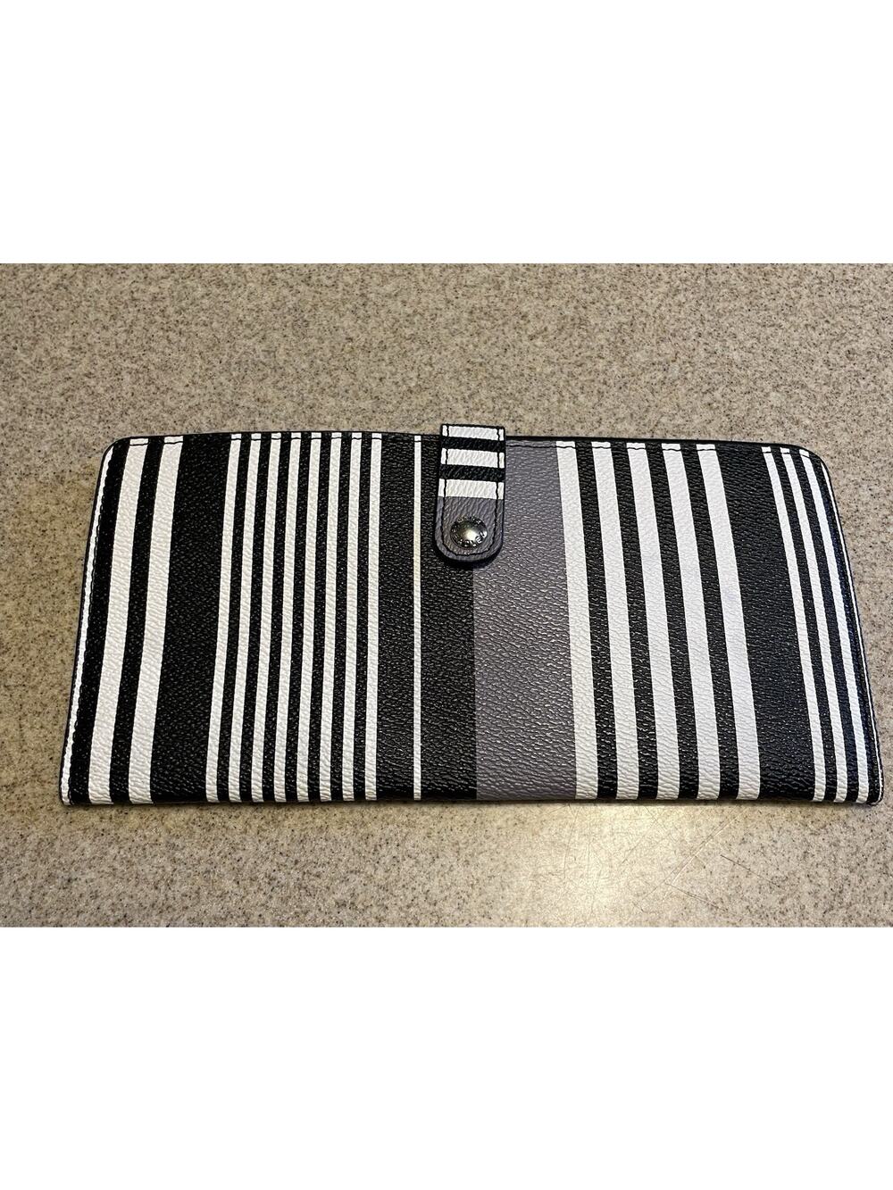 Vera Bradley Trifold Wallet Faux Leather Midnight Stripes